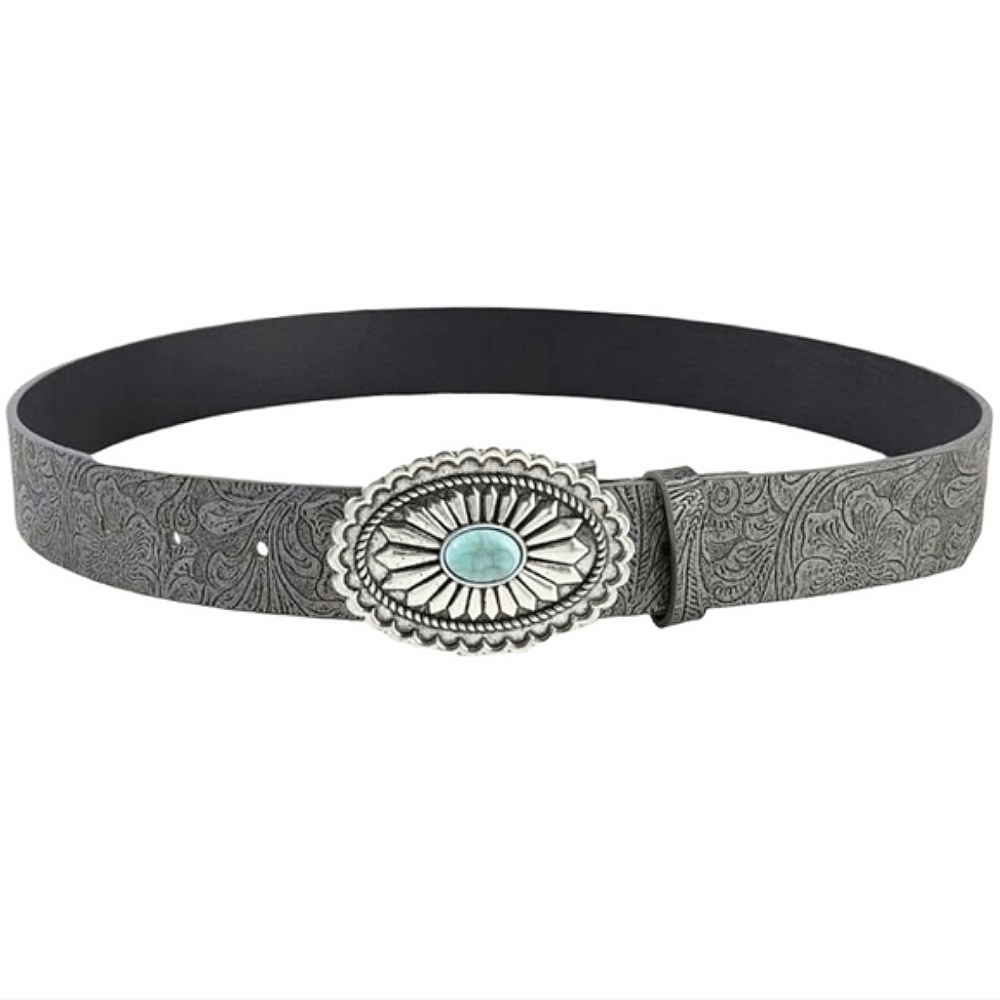 Grey Western Style Turquoise Buckle Belt